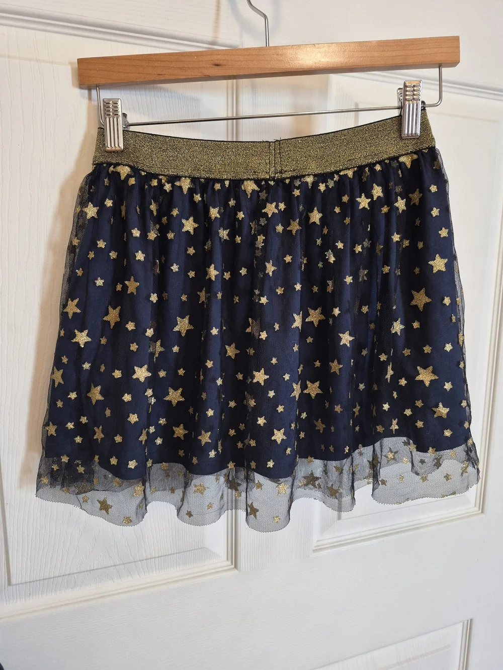 Girls Navy Star Tulle Skirt with Gold Waistband